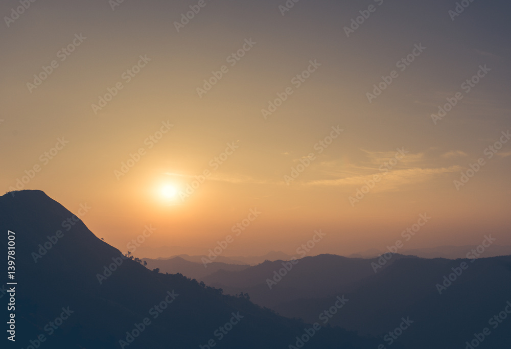 Beautiful winter landscape in the mountains. Sunrise in the mountain
