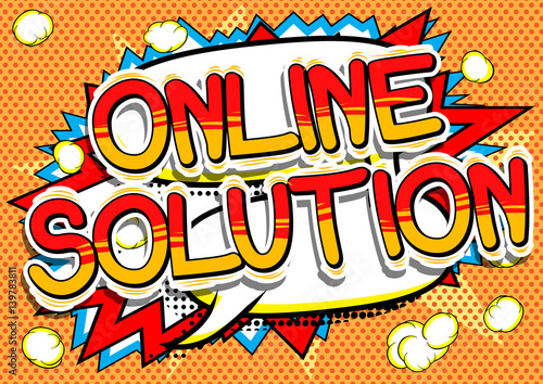 Online Solution - Comic book style word on abstract background.