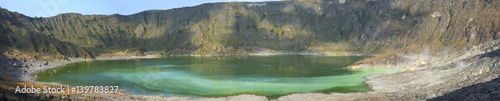 Hi res panoramic acidic green lake in volcano