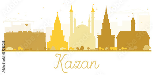 Kazan City skyline golden silhouette.