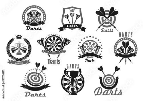 Darts sport award or victory vector icons set