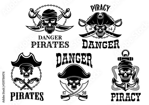 Jolly Roger pirate vector icons set