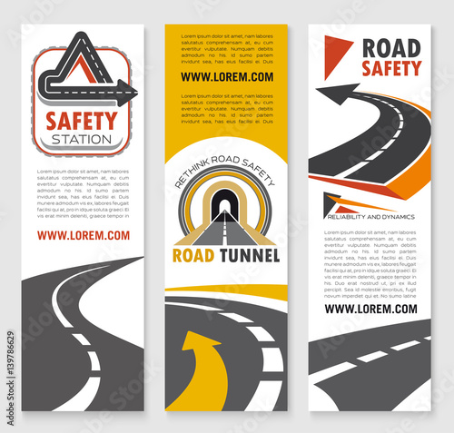Road safety service company vector banners
