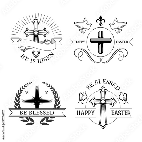 Easter holiday religious cross isolated emblem set