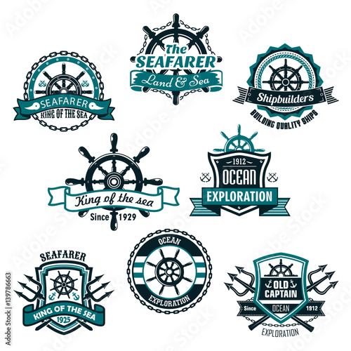 Nautical and marine anchors vector icons set