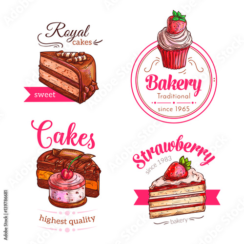 Cakes and cupcakes dessert vector emblems