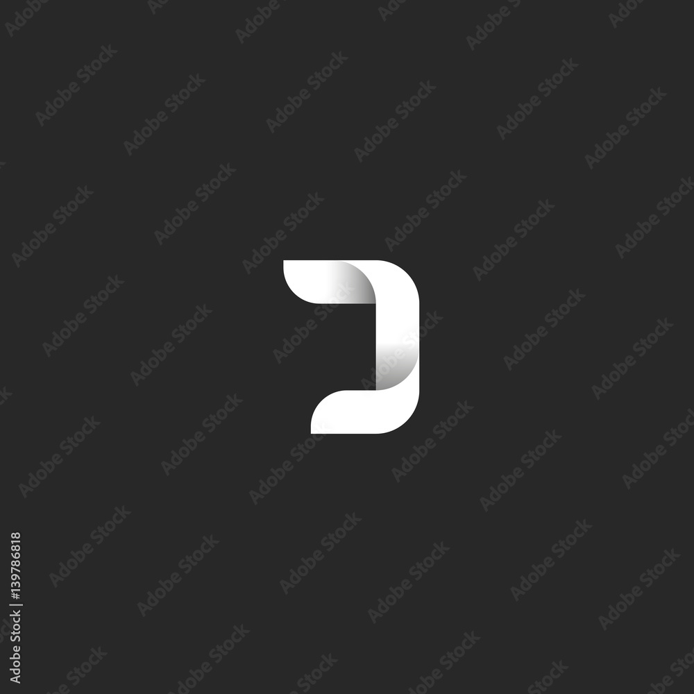J letter gradient logo monogram, black and white smooth linear geometric shape, ribbon form initial emblem mockup for business card J letter gradient logo monogram, black and white smooth linear geometric shape, ribbon form initial emblem mockup for business card