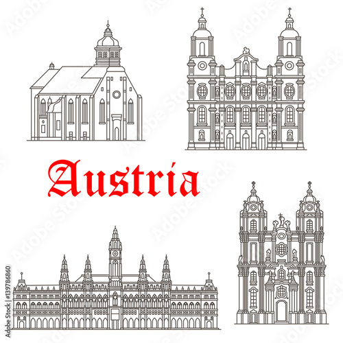 Austrian architecture buildings vector icons
