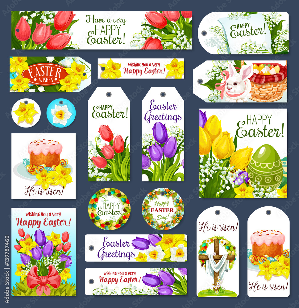 Easter holiday cartoon tag and label set design