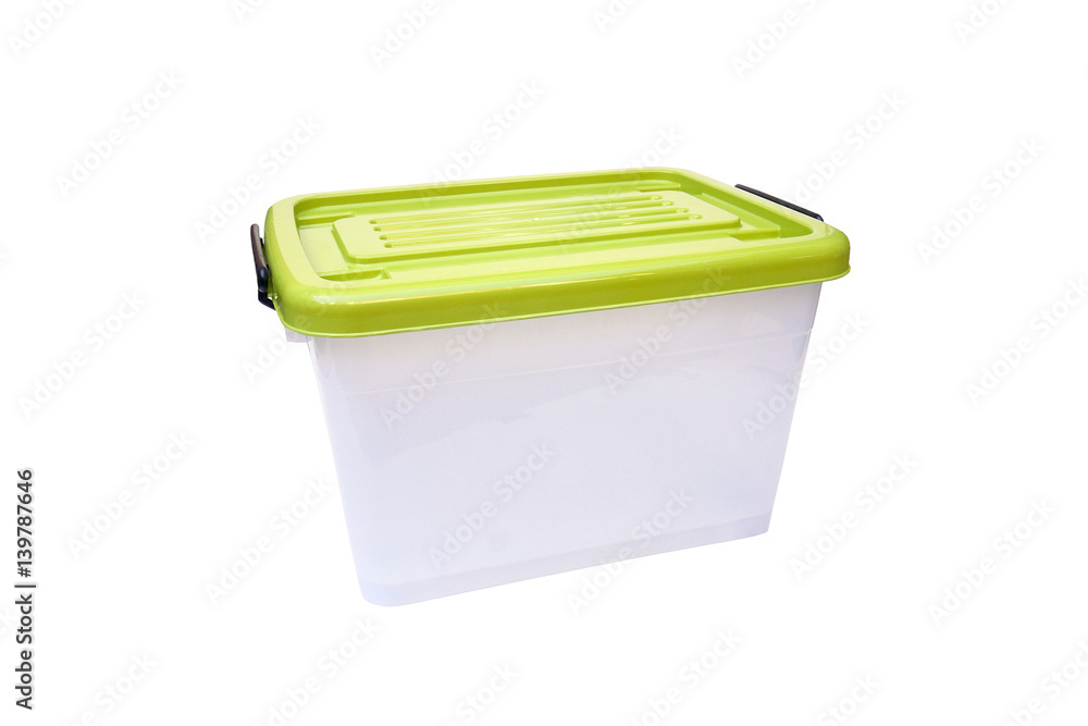 Plastic container storage box with a green lid Plastic container storage box with a green lid