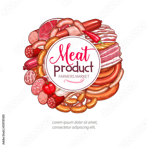Butchery meat sausage delicatessen vector poster
