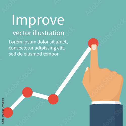 Improve business concept. Changing direction. Growth graph trade. Vector illustration flat design. Profit Stock Market. Man hold in hand business chart. Financial diagram.