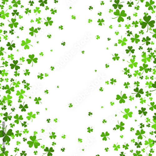 Saint Patrick s Day Border with Green Four and Tree Leaf Clovers on White Background. Vector illustration. Template. Lucky and success symbols