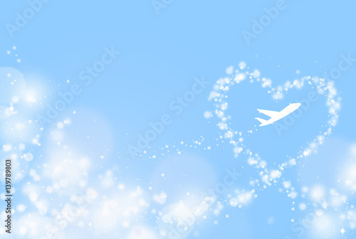 ハートの飛行機雲　ブルー