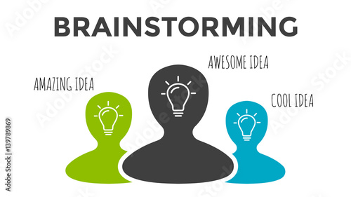 Vector brain infographic. Template for human head diagram, knowledge graph, teamwork presentation and face chart. Business idea concept with 3 options, parts, steps. Group of people.