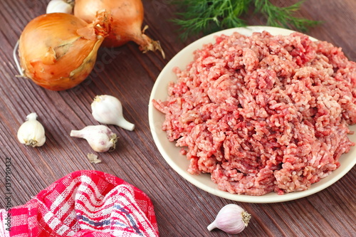 Raw minced beef in a bowl