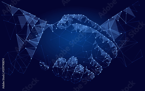 two hands handshake polygonal low poly contract