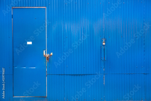 Blue Corrugated metal texture surface, Blue zinc wall, Blue door
