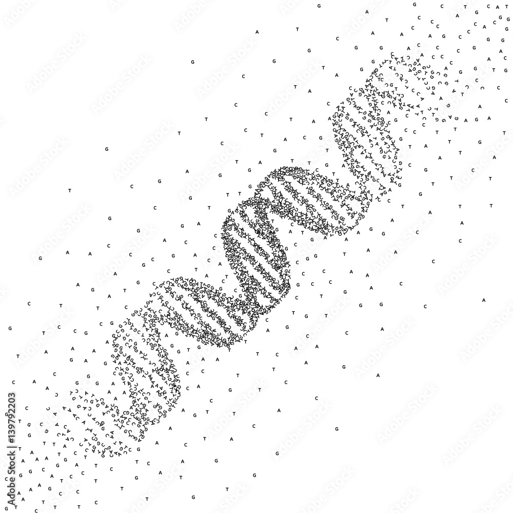 DNA structure made of symbols of four nitrogen-containing nucleobases. Trendy neon background. Vector illustration.