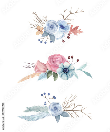 Watercolor composition set with flowers for wedding cards