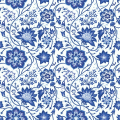 Acrylglasbilder Blau-weiße Muster Abstraktes Vintage Ornament Muster  © marinavorona