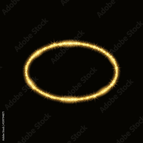 Gold glittering star dust oval frame. Vector illustration