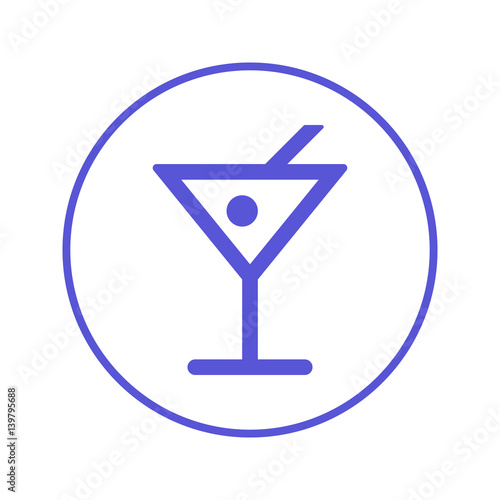 Alcohol drink, cocktail circular line icon. Round sign. Flat style vector symbol