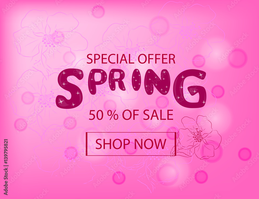 Spring Sale Background with  hand drawn floral background