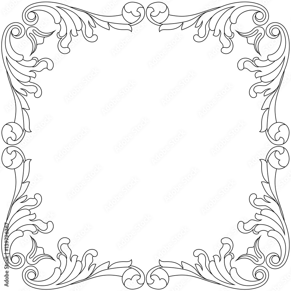 Vintage border frame engraving with retro ornament pattern in antique baroque style decorative design. Vector.