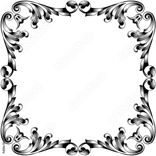Vintage border frame engraving with retro ornament pattern in antique baroque style decorative design. Vector.