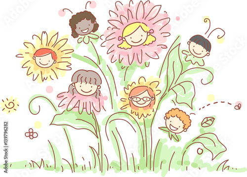 Stickman Kids Plants Flowers