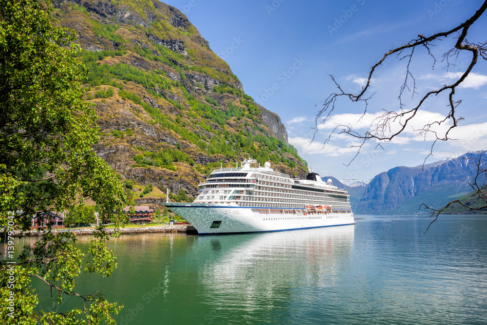 Port of Flam with cruise ship in Norway