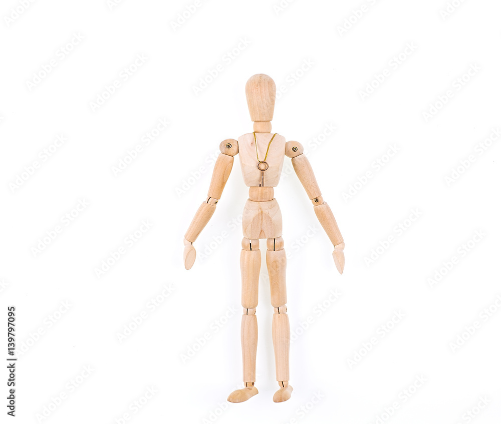Figurine of a wooden little man on a white isolated background Figurine of a wooden little man on a white isolated background
