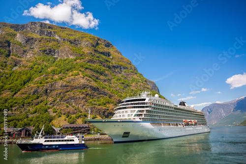Port of Flam with cruise ship in Norway