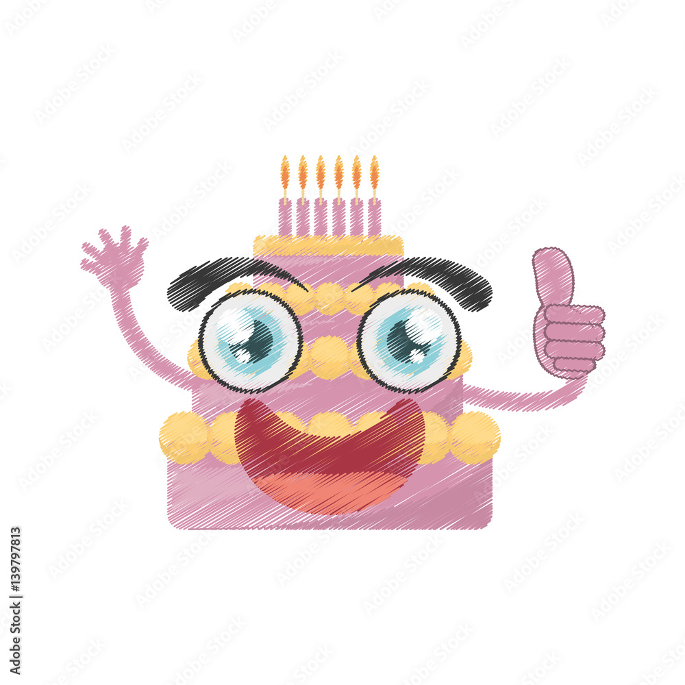 Fototapeta premium drawing sweet cake birthday vector illustration eps 10