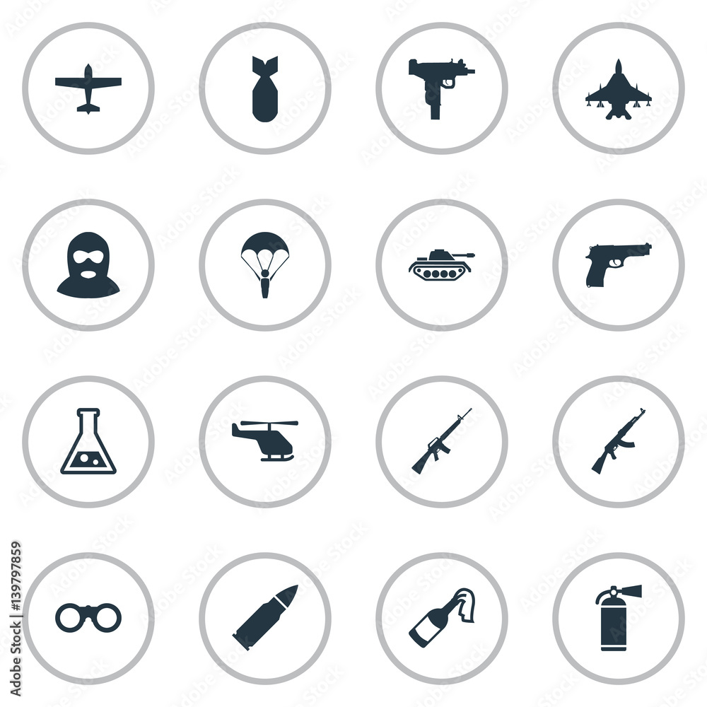 Vector Illustration Set Of Simple Battle Icons. Elements Helicopter