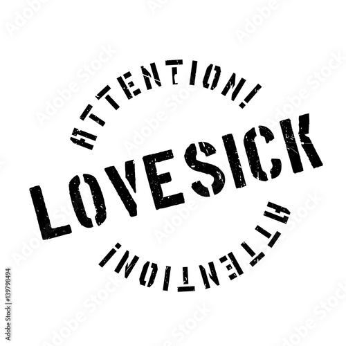 Lovesick rubber stamp. Grunge design with dust scratches. Effects can be easily removed for a clean, crisp look. Color is easily changed. photo