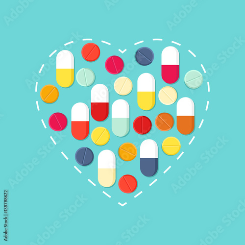 Medicine Pills. Heart-shaped arrangement of medical pills