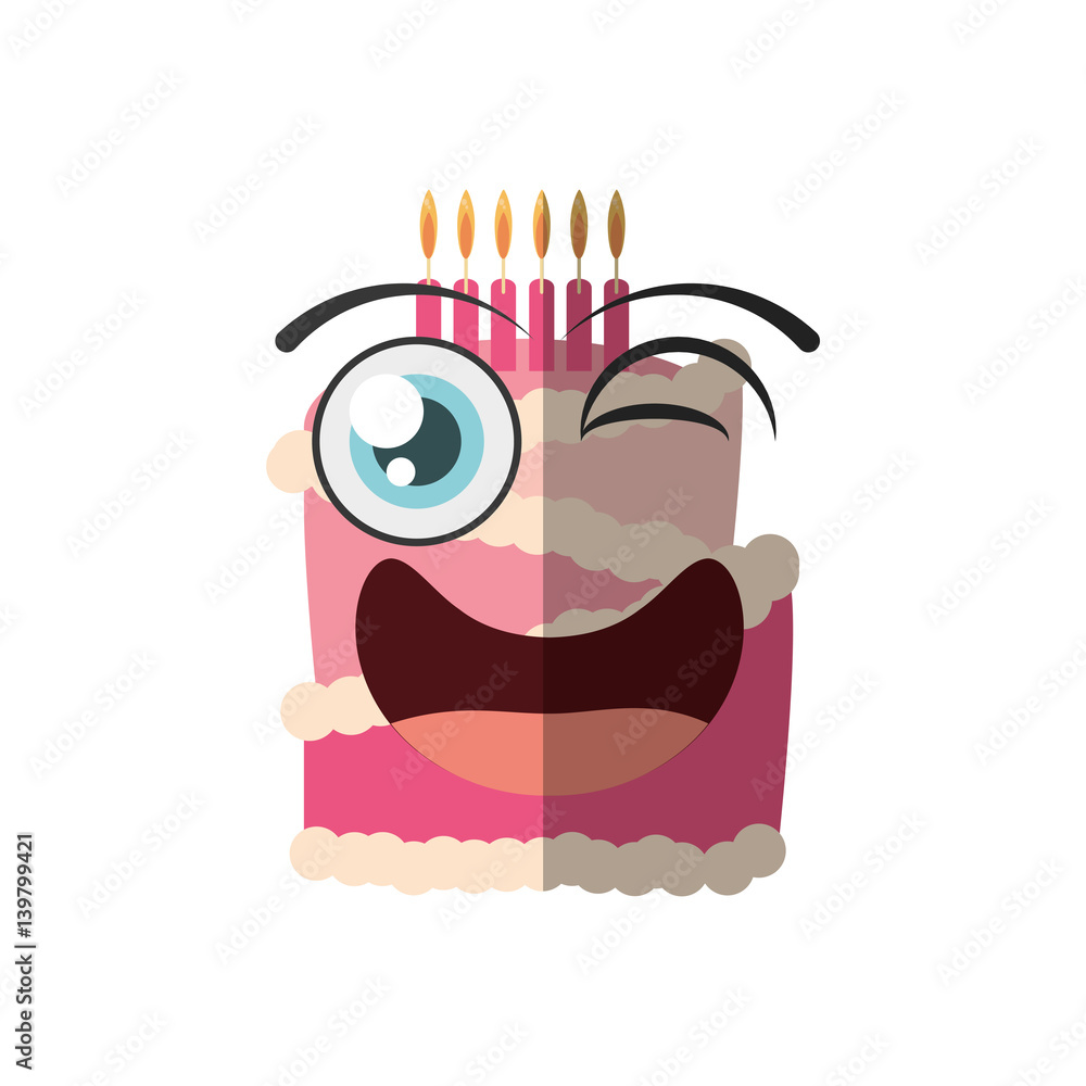 Obraz premium cartoon cake candle sweet wink vector illustration eps 10