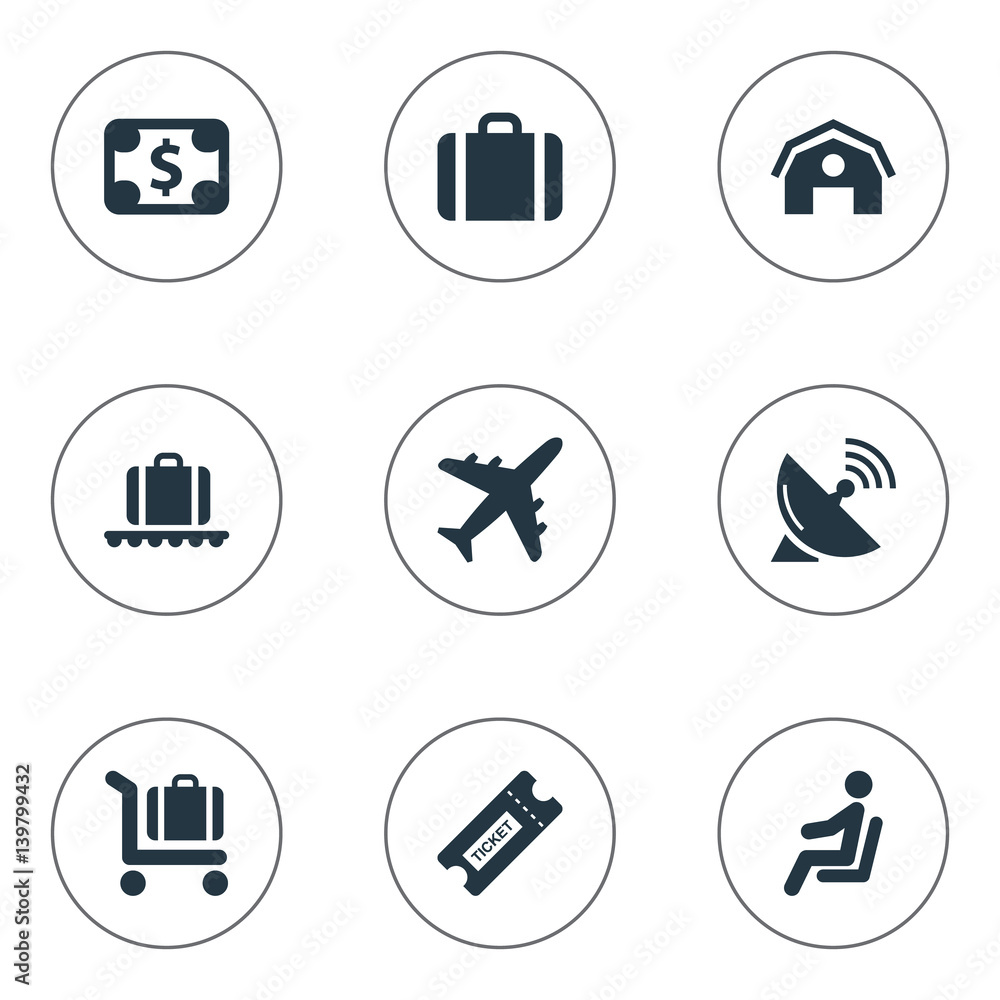 Vector Illustration Set Of Simple Airport Icons. Elements Luggage