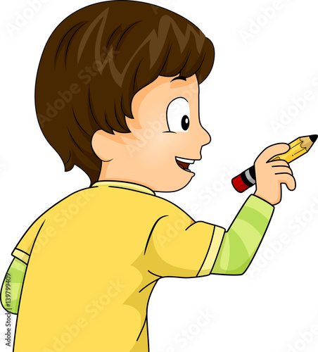 Kid Boy Write Pencil