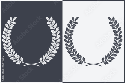 Oak Wreath Vector Silhouette. Leaves and Branches Round Frames