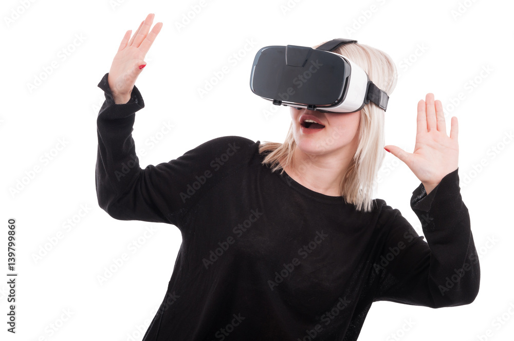 Beautiful girl getting experience using vr headset Beautiful girl getting experience using vr headset