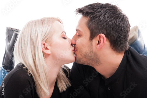 Close-up of cute young couple kissing