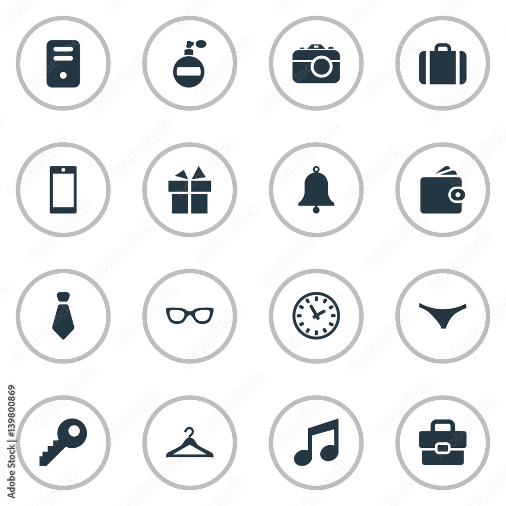 Vector Illustration Set Of Simple Accessories Icons. Elements Password