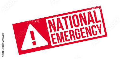 National Emergency rubber stamp. Grunge design with dust scratches. Effects can be easily removed for a clean, crisp look. Color is easily changed.