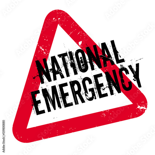 National Emergency rubber stamp. Grunge design with dust scratches. Effects can be easily removed for a clean, crisp look. Color is easily changed.