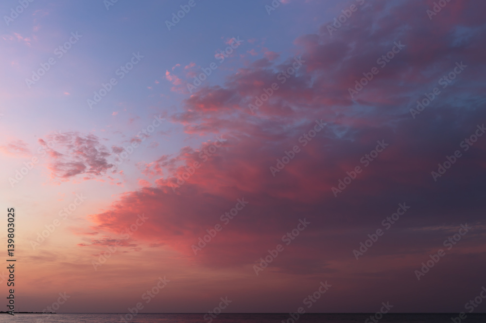Red sunrise on Black Sea. Horizon and sea