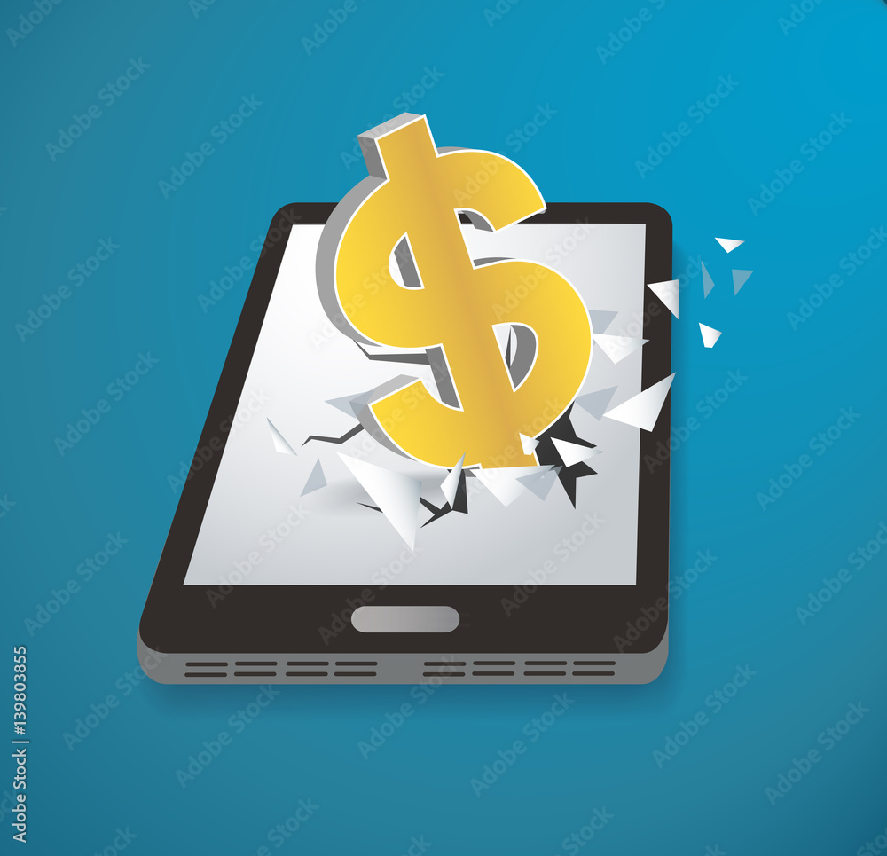 Dollar icon Breakthrough screen smartphone vector Dollar icon Breakthrough screen smartphone vector