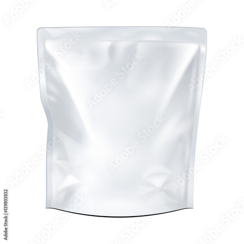 Blank Food Flexible Pouch Snack Sachet Bag. Mock Up, Template. Illustration Isolated On White Background. Ready For Your Design. Product Packaging. Vector EPS10